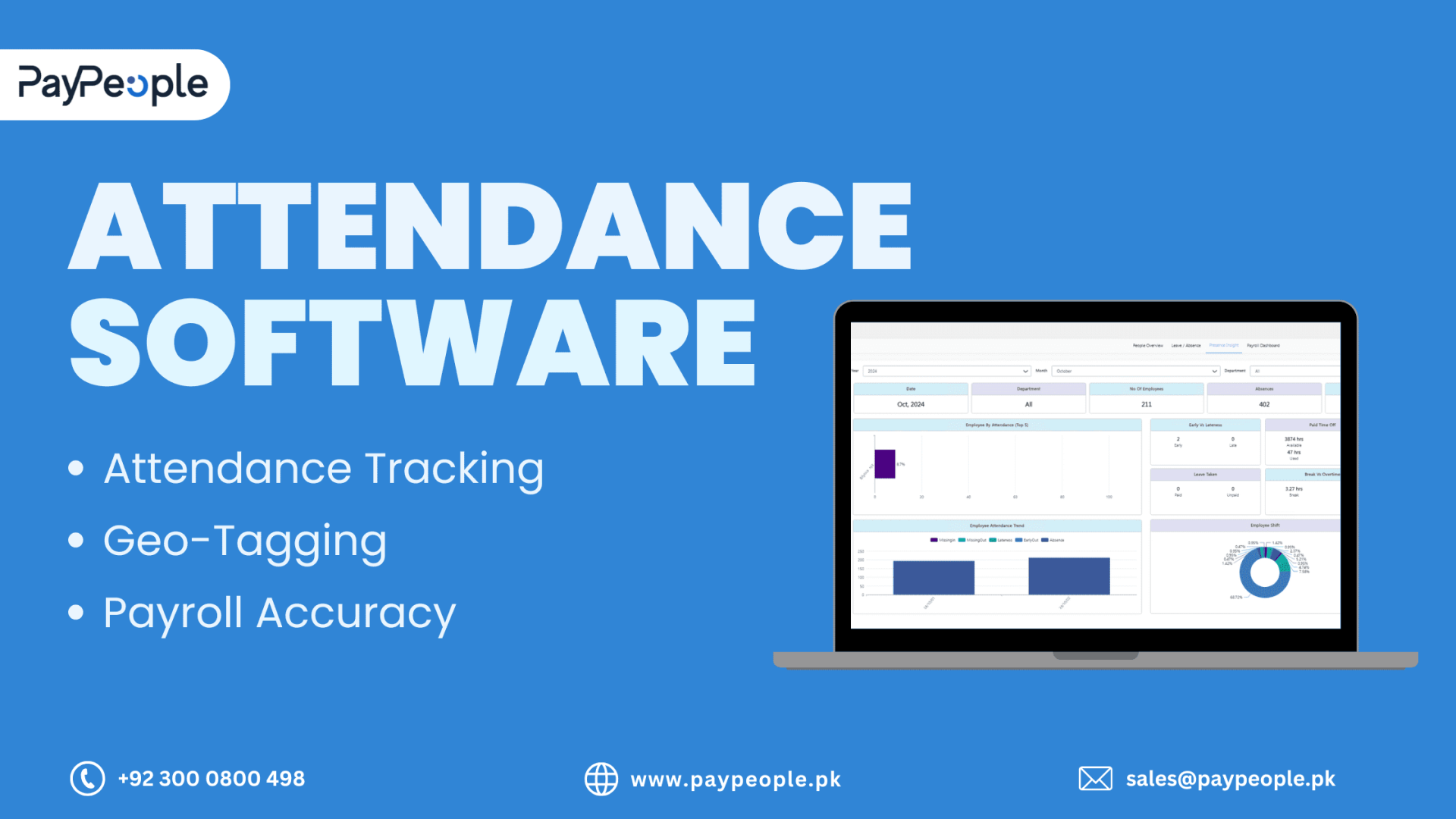 Modern dashboard displaying real-time employee tracking using attendance software on a digital screen.
