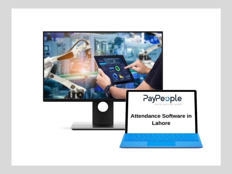 HR professional managing employee tracking on dashboard using attendance software in Lahore office space.