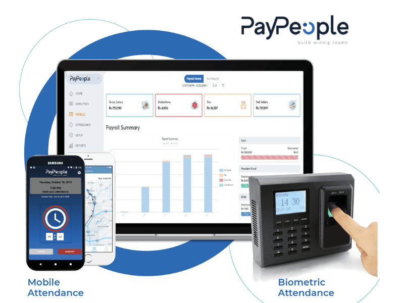 Modern office workers in Islamabad using digital dashboard for hrms in islamabad by PayPeople.