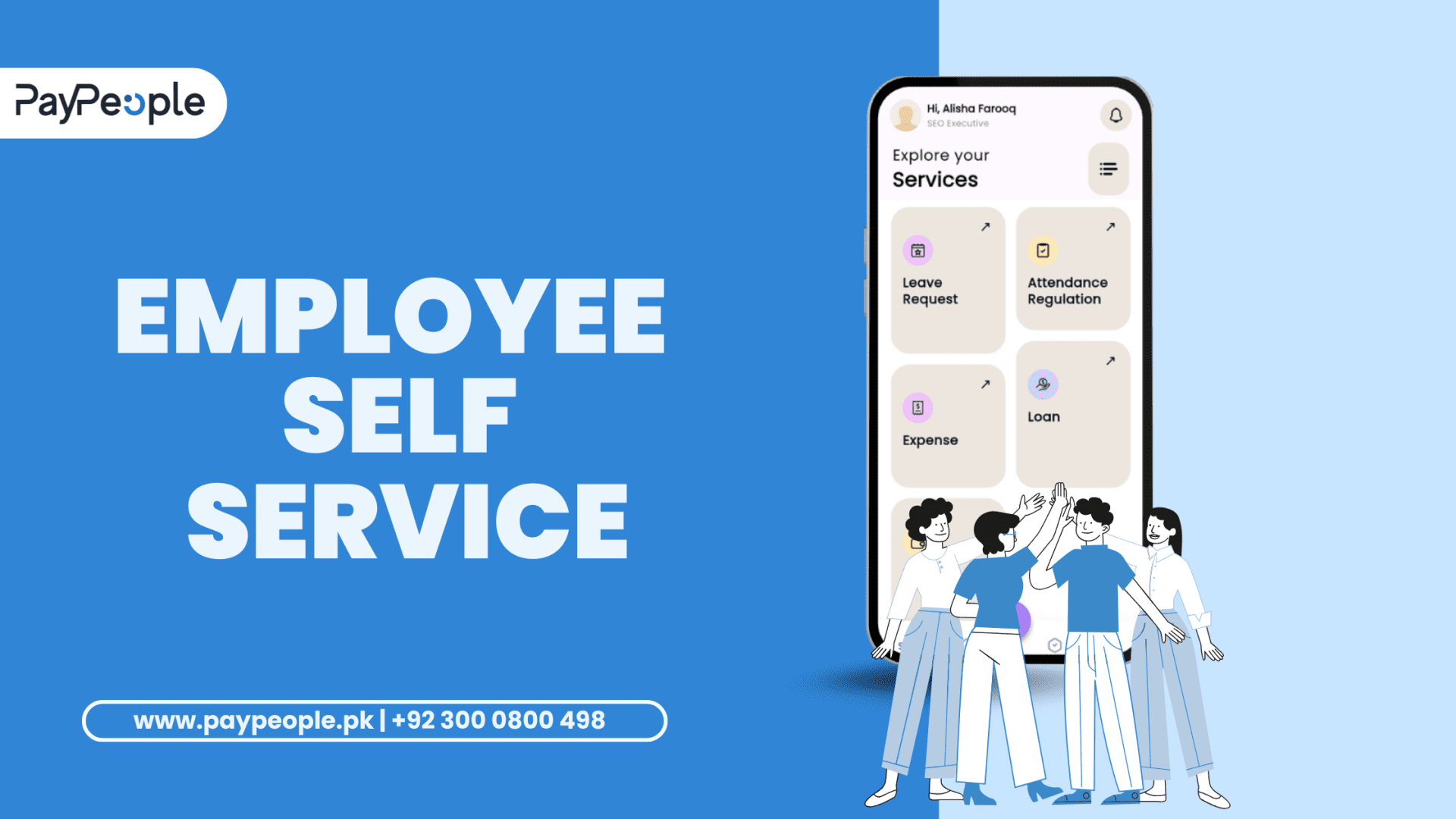 Professional employee self-service portal dashboard on a laptop for Pakistan based HR management.