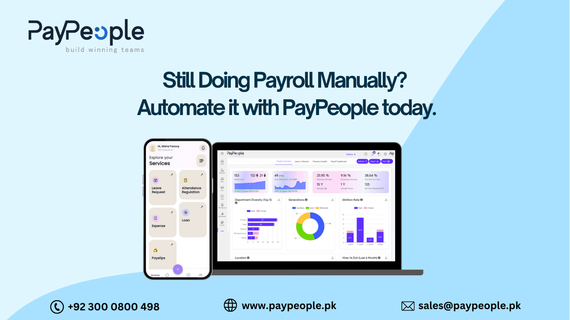 Professional dashboard of PayPeople cloud payroll software for modern Pakistani businesses.